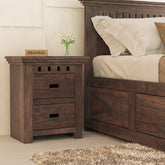 Amer Solid Sheesham Wood Bedside Table With 2 Drawers (Walnut Finish)